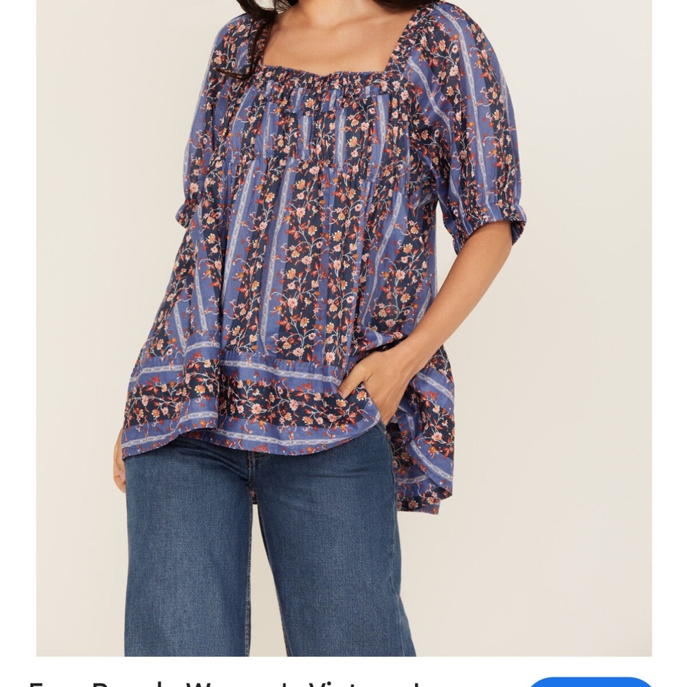 Free People Women's Vintage Lover Floral Print Short Sleeve Blouse